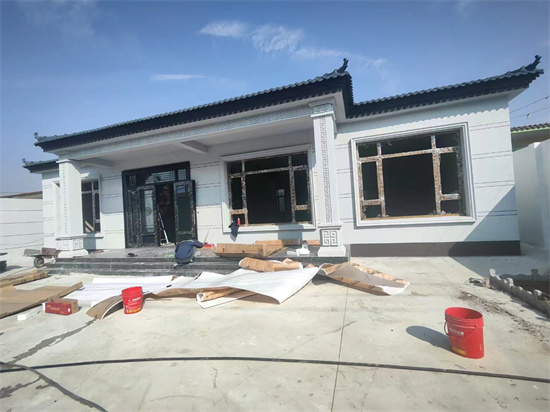 大興自建房一層外墻水包砂仿石漆裝飾效果